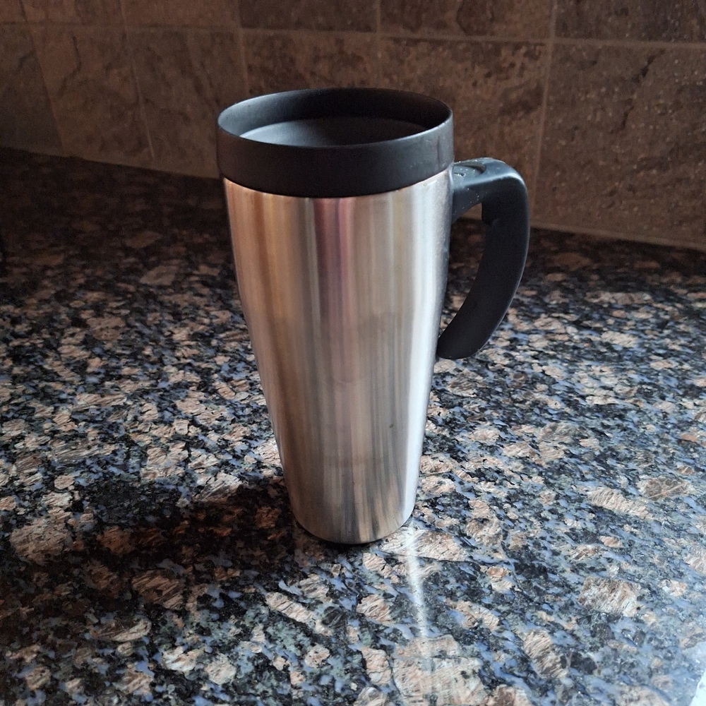 Stainless Steel Travel Mug with Black Handle